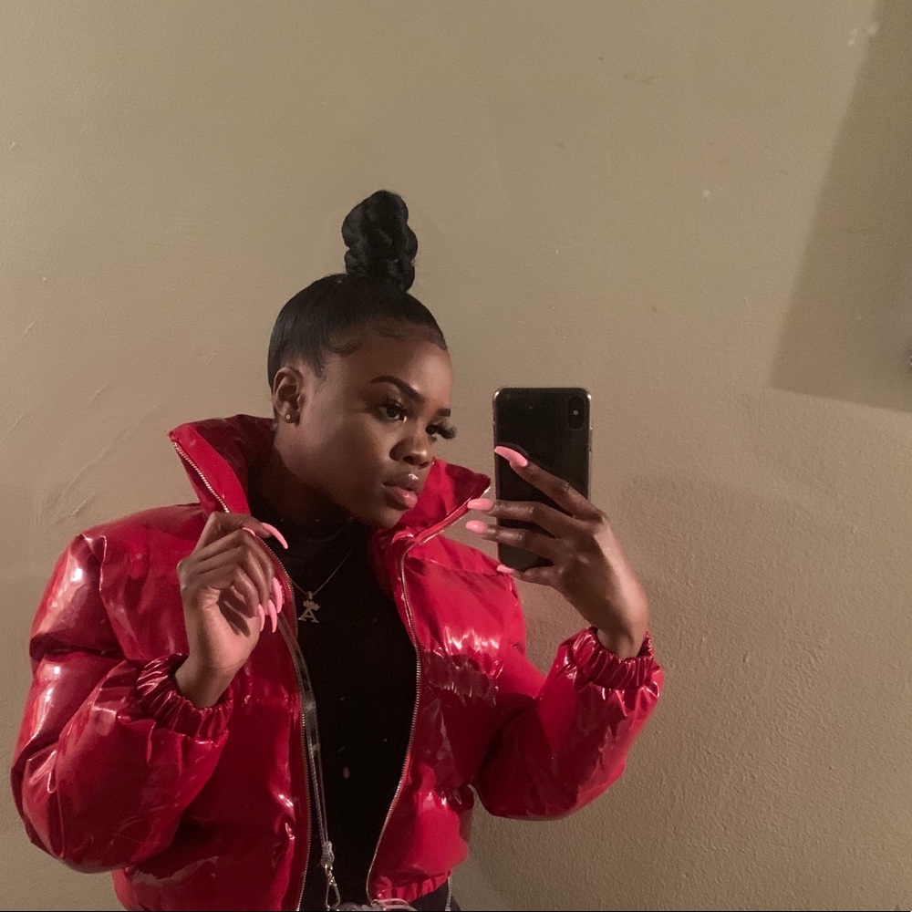 Red Cropped Puffer Coat